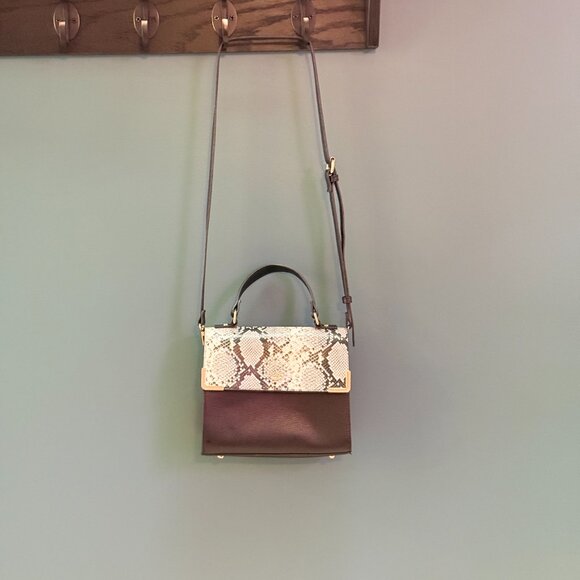 DUNE LONDON Snake Print Flap Bag | Black | Gold V-Clasp - Picture 4 of 15